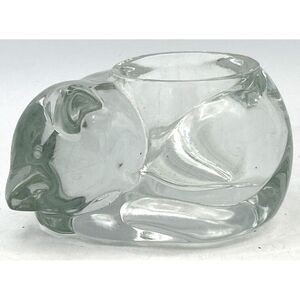 Vintage Indiana Glass Clear Sleeping Curled Up Cat Votive Tealight Holder
